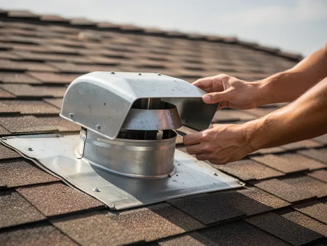Sunrise Dryer Vent Cleaning certified technician safely cleaning a roof-mounted dryer vent in Sunrise
