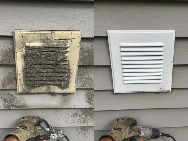 Sunrise Dryer Vent Cleaning technician installing high-quality dryer vent cover at a residential property in Sunrise