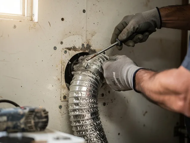 Sunrise Dryer Vent Cleaning technician performing precise dryer vent hose installation in Sunrise